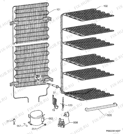 Взрыв-схема холодильника Zanussi ZFU27500XA - Схема узла Cooling system 017